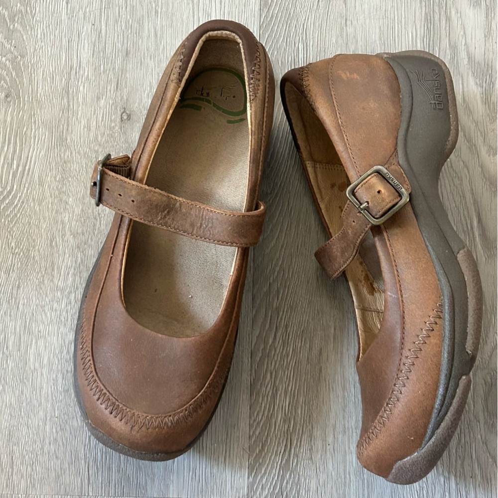 Dansko Brown Leather Mary Jane Clogs